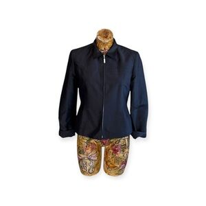 Rena Rowan jacket blazer zip-up jacket silk Size 6 small shoulder pads